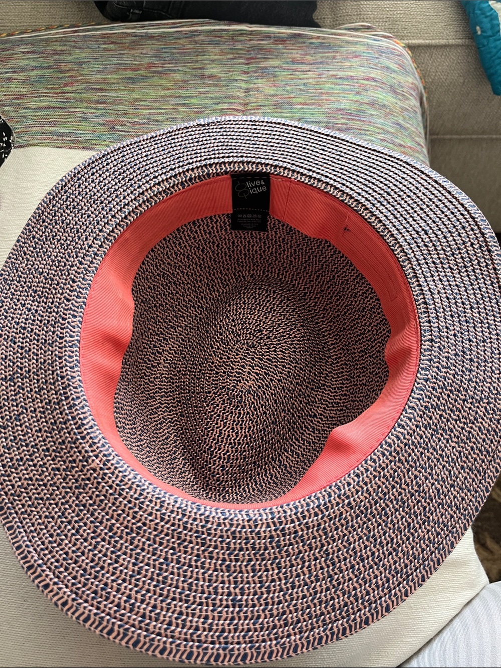 Olive & Pique Pink Straw Fedora with Black Trim - Picture 4 of 6
